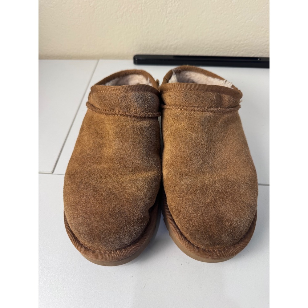 UGG Classic Suede Slippers Women Size 7 Chestnut Shearling Lined Cozy Slip On - Picture 2 of 8